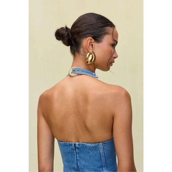 Commense Denim Halter Buckle Mini Dress Women’s Medium 4-6 Casual Chic - Picture 4 of 6